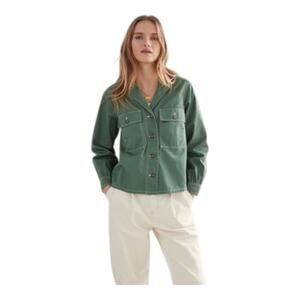 & Other Stories Green Cotton Jacket Blouson Sleeves Chest Pockets Button Up Sz 8